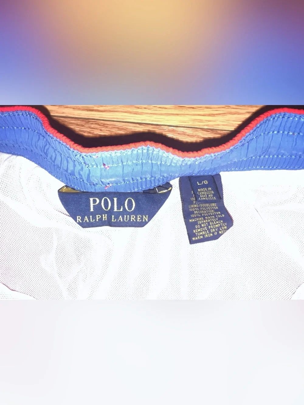 Polo Ralph Lauren Men's red All Over Pony Logo Swim Trunks Size L Drawstring